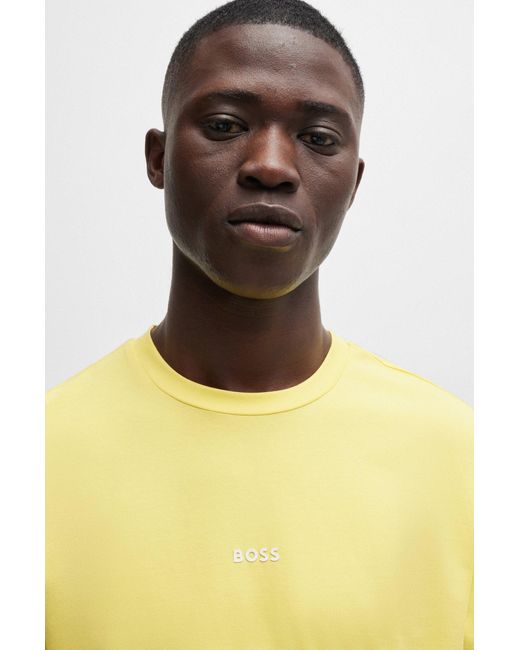Boss Yellow Relaxed-fit T-shirt In Stretch Cotton With Logo Print for men
