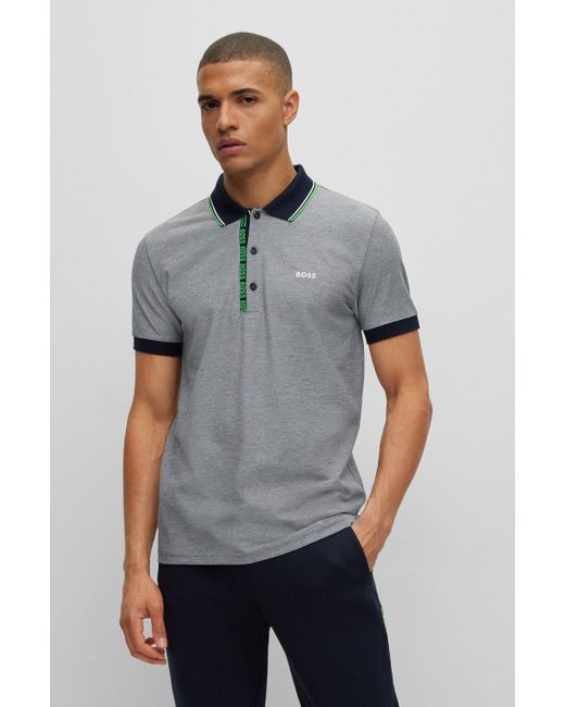 BOSS by HUGO BOSS Slimfit Polo Shirt With Branded Placket in Gray for