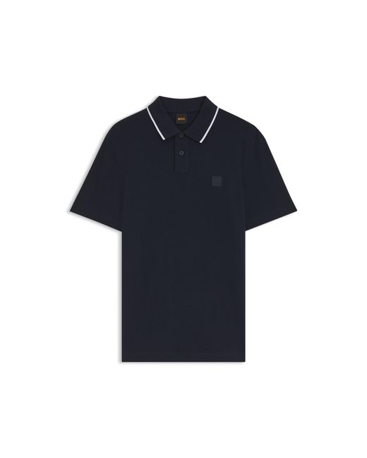 Boss Blue Cotton-Piqué Polo Shirt With Contrast Collar Stripe for men