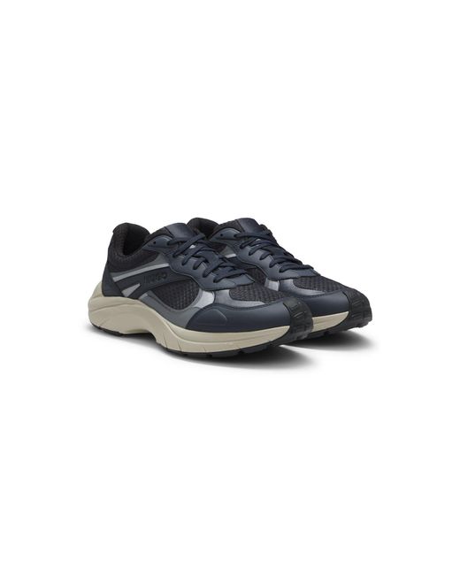 HUGO Blue Trainers With Faux Leather And Mesh for men