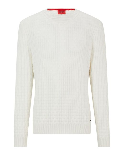 HUGO White Relaxed-fit Pure-cotton Sweater With 3d Knitted Pattern for men