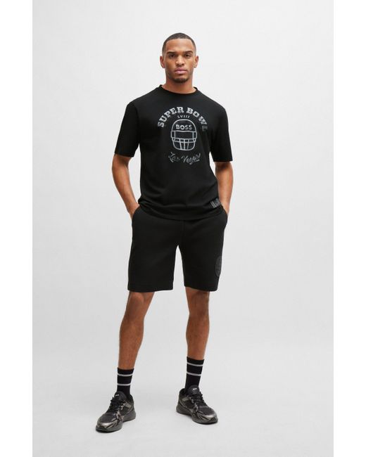 Boss X NFL T-Shirt aus Stretch-Baumwolle mit Artwork-Print in Black für Herren