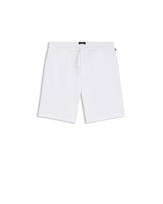 Boss White Cotton-Blend Pyjama Shorts With Embroidered Logo for men