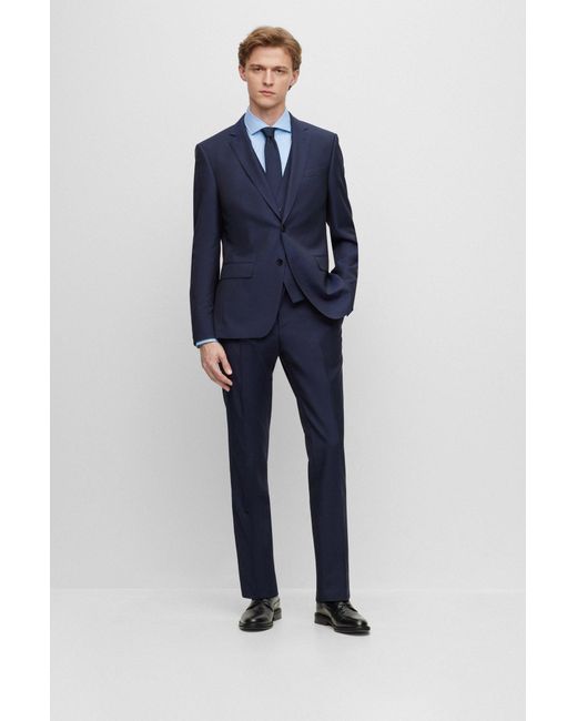 BOSS by Hugo Boss Blue Three-piece Slim-fit Suit In Virgin Wool for men