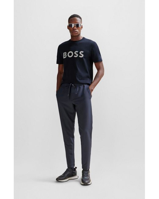 Boss Blue Cotton-jersey Regular-fit T-shirt With Logo Print for men
