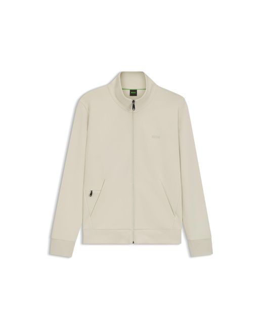 Boss Natural Stretch-Cotton Zip-Up Sweatshirt With Logo Print for men