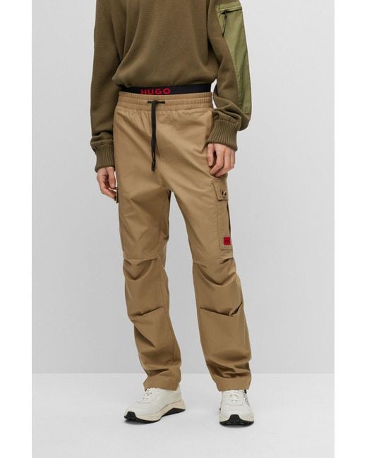 HUGO Brown Regular-fit Cargo Trousers In Ripstop Cotton for men