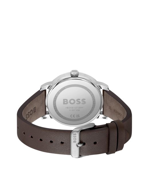 Boss Leather-strap Watch With Blue Dial for men