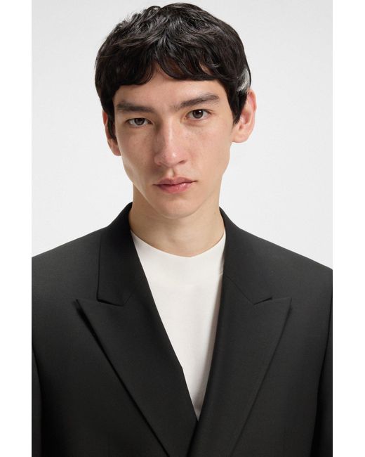 HUGO Slim-Fit Colbert Van Stretchpopeline Van Een Wolmix in het Black voor heren