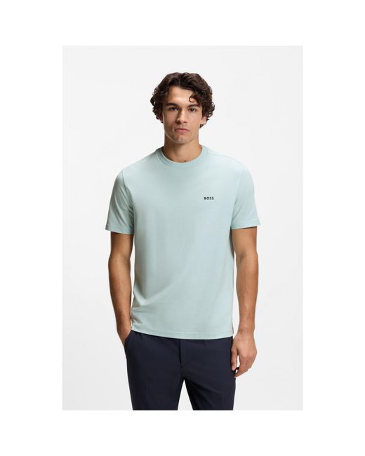 Boss Blue Stretch-Cotton T-Shirt With Logo Detail for men