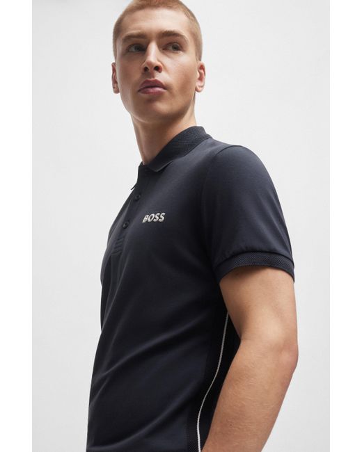 Boss Blue Slim-fit Polo Shirt With Mesh Logo for men