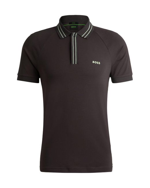 Boss Black Stretch-cotton Polo Shirt With Stripes And Logo for men
