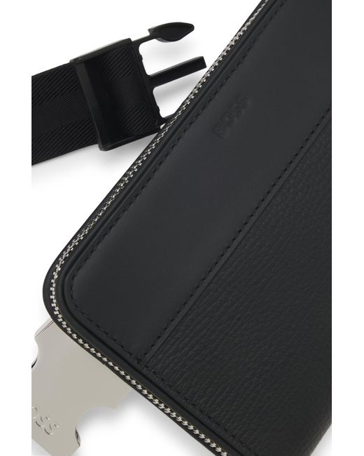 Boss Leren Heuptasje Met Effen En Generfde Afwerkingen in het Black voor heren