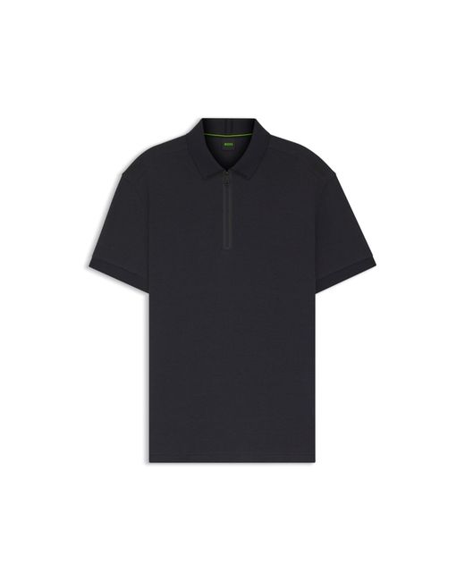 Boss Blue Zip-Neck Polo Shirt for men