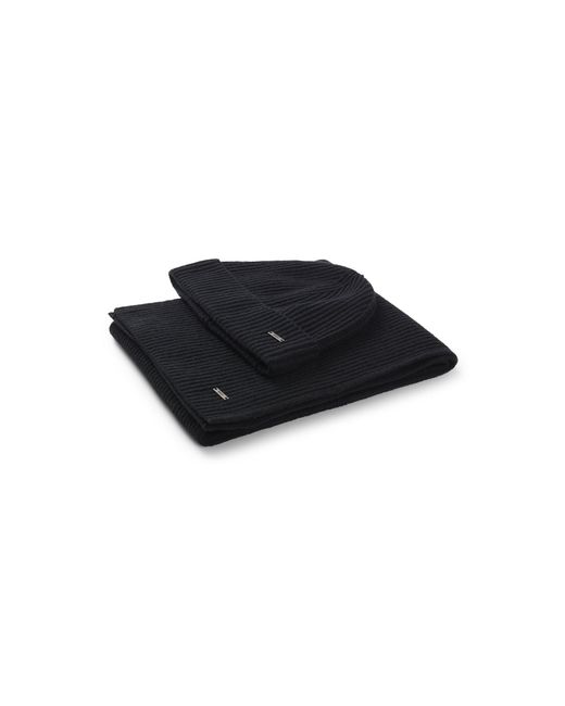 Boss Black Beanie Hat And Scarf Set for men