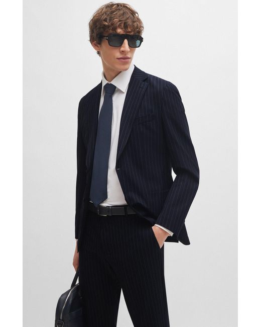 Boss Blue Slim-fit Suit In Pinstripe Performance-stretch Fabric for men