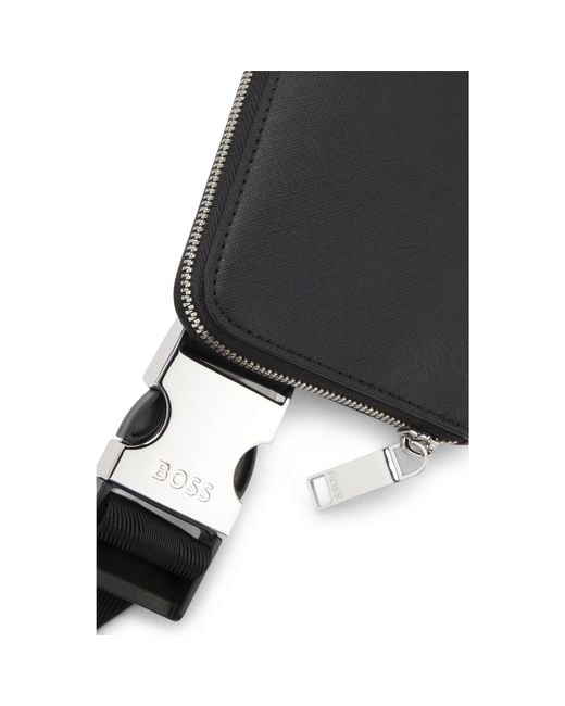 Boss Black Belt Bag With Logo Lettering for men