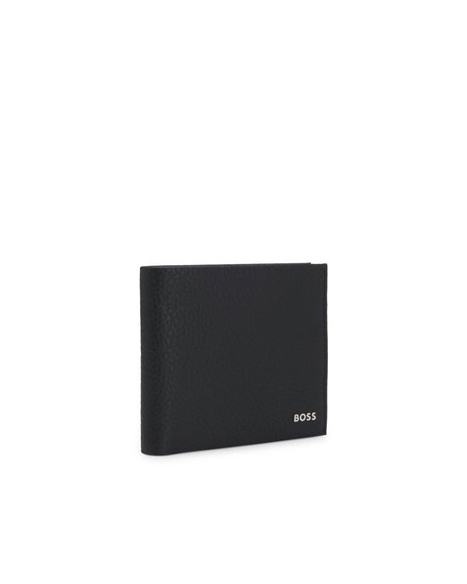 Boss Black Grained-Leather Wallet With Polished Logo Lettering for men