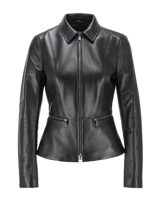 BOSS by Hugo Boss Black Regular-fit Jacket In Lamb Leather With Zipped Waistline