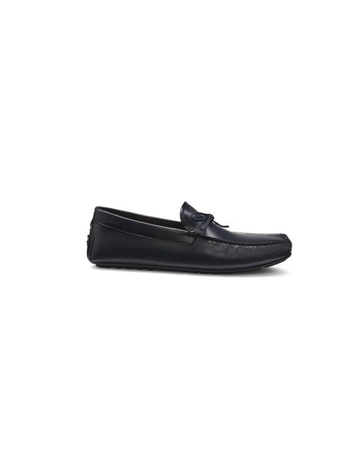 Boss Black Leather Driver Moccasins With Bow Trim for men