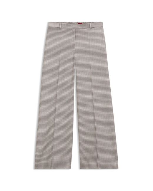 HUGO Gray Wide-Leg Trousers With Micro Check