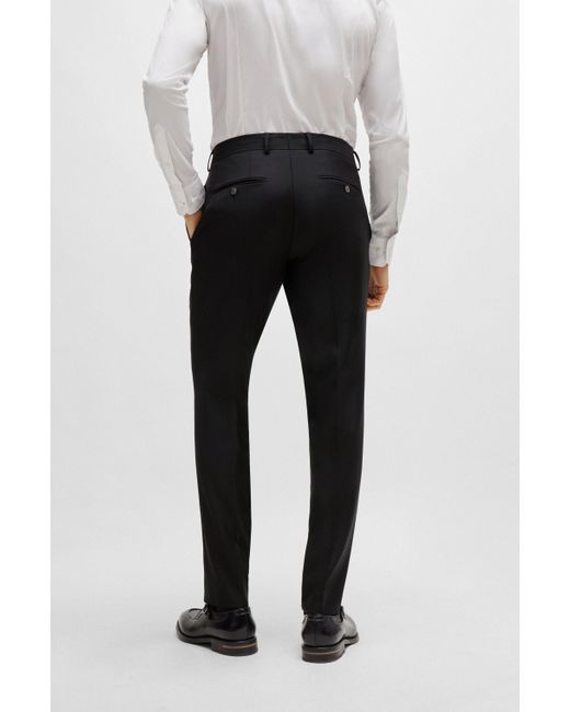 Pantalon Regular en laine vierge stretch Boss pour homme en coloris Black