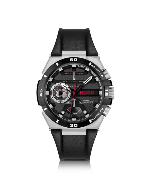 HUGO Black-dial Watch With Leather Strap for men