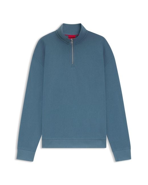 HUGO Sweatshirt Aus Baumwoll-Terry Mit Troyerkragen Und Logo-Print in Blue für Herren