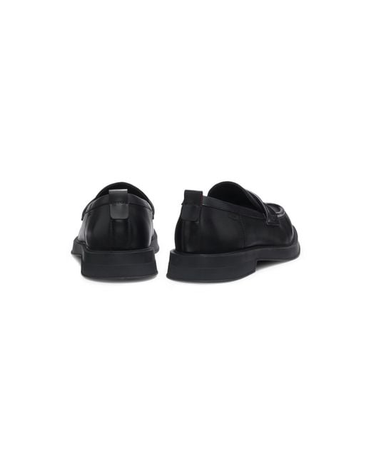 HUGO Black Leather Loafers With Perforated Logos for men