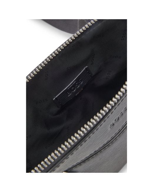 Boss Black Leather Envelope Bag With Emed Logo for men