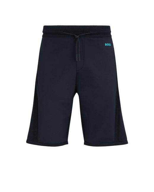 Boss Blue Regular-fit Shorts With Contrasting Logo Print for men
