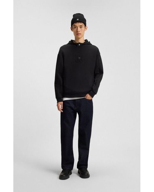HUGO Hoodie Van Een Interlocked Katoenmix Met Tweedelige Logo's in het Black voor heren