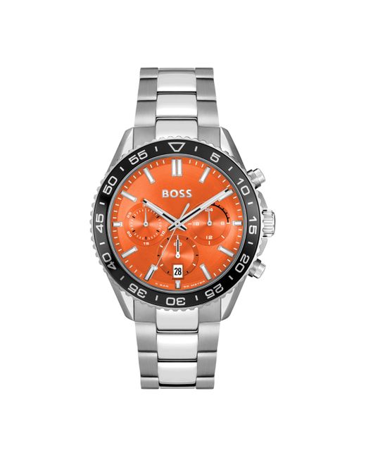 Montre chronographe avec cadran orange et bracelet à maillons Boss pour homme