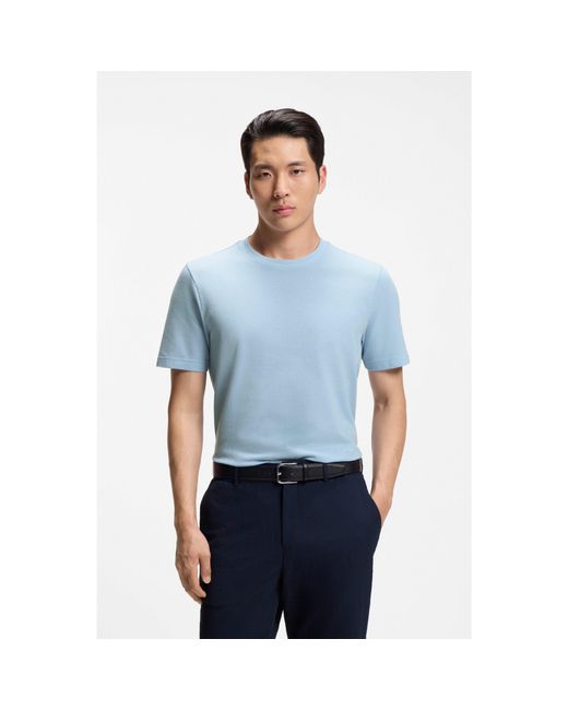 Boss Blue Cotton-Blend T-Shirt With Bubble-Jacquard Structure for men