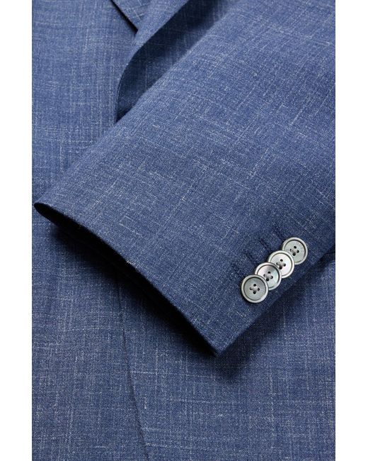 Boss Blue Slim-fit Suit In Wool, Tussah Silk And Linen for men