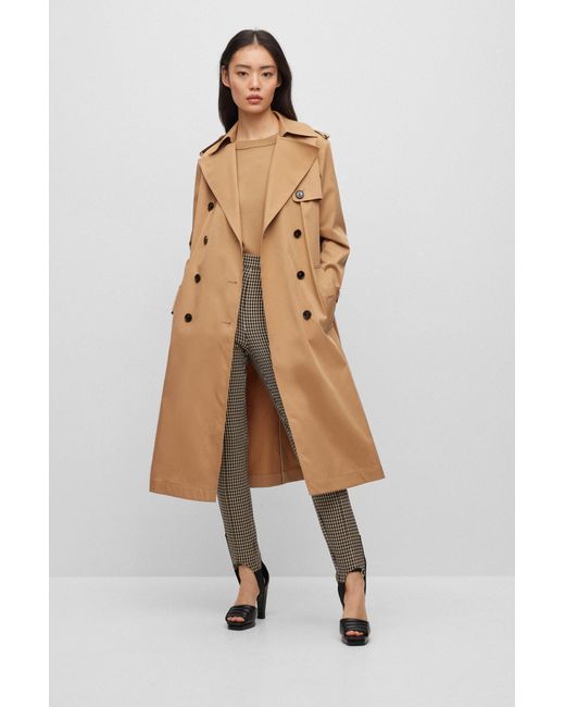 Boss Natural Double-breasted Trench Coat With Belted Closure