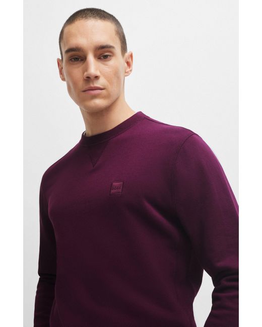 Boss Relaxed-Fit Sweatshirt aus Baumwoll-Terry mit Logo-Aufnäher in Purple für Herren