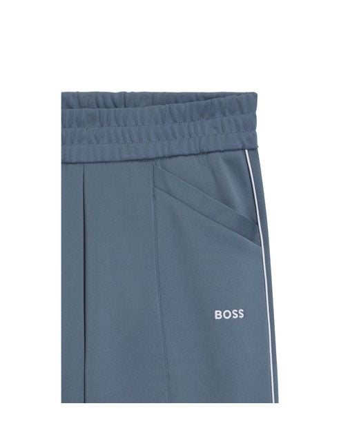 Boss Blue Straight-Fit Tracksuit Bottoms With Contrast Logo And Piping