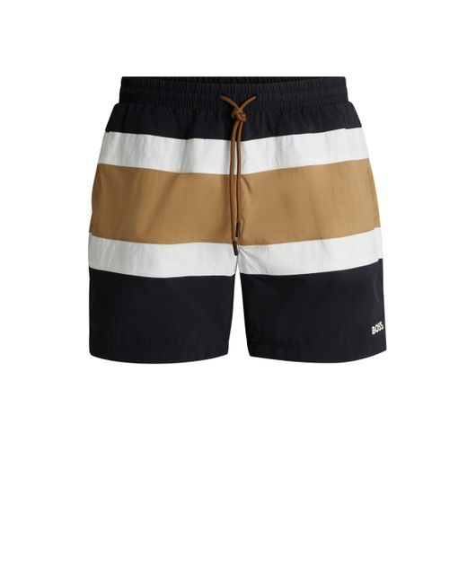 Boss Black Fully Lined Swim Shorts With Colour-blocking for men