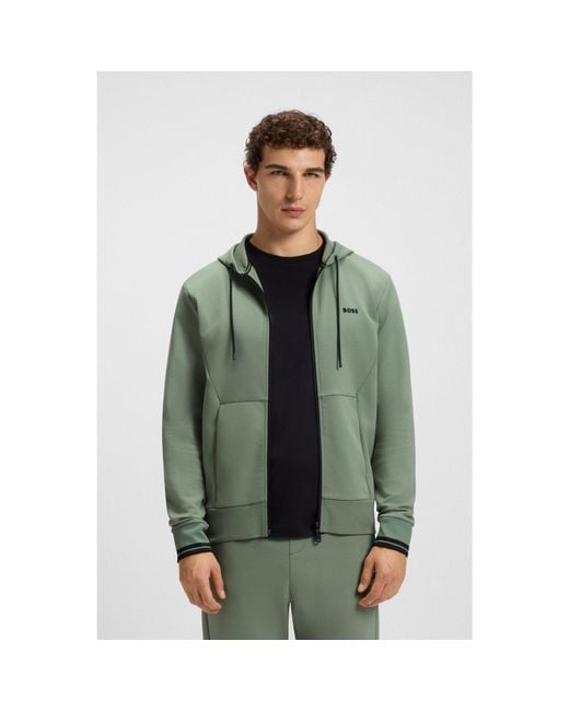 Boss Green Cotton-Blend Zip-Up Hoodie With Stripe Details for men