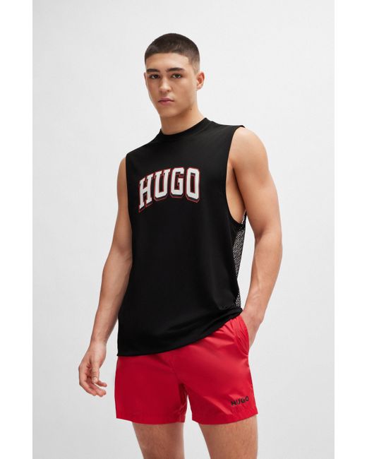 HUGO Tanktop mit Logo-Print und Mesh-Rückseite in Black für Herren