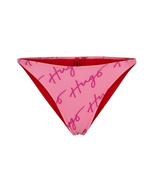 HUGO Pink Quick-dry Bikini Bottoms With Handwritten Logos