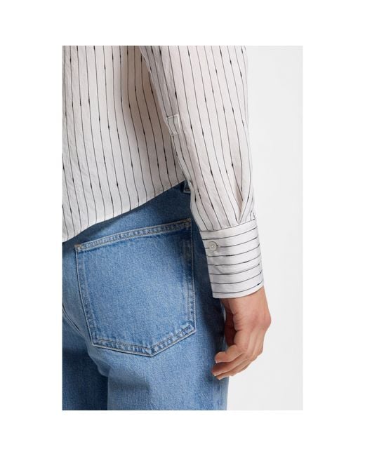 Boss White Regular-Fit Blouse With Broken Stripe