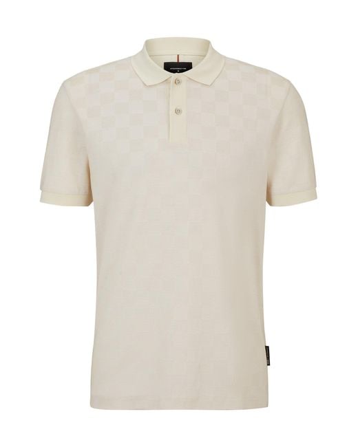 Boss White Porsche X Mercerised-cotton Polo Shirt With Check Structure for men