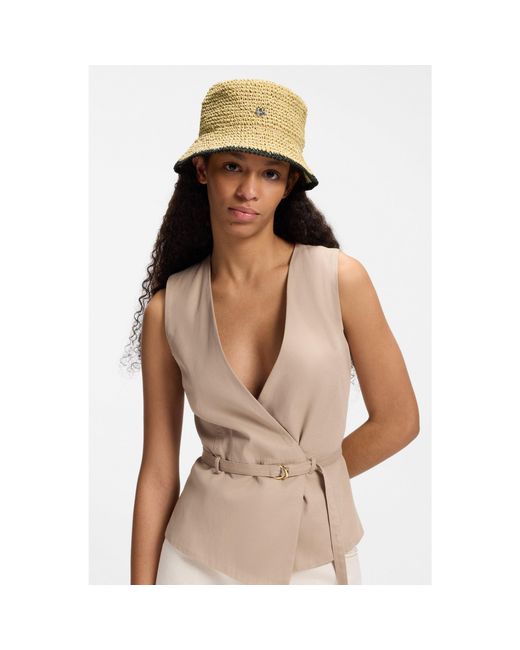 HUGO Natural Raffia Bucket Hat With Stacked Logo