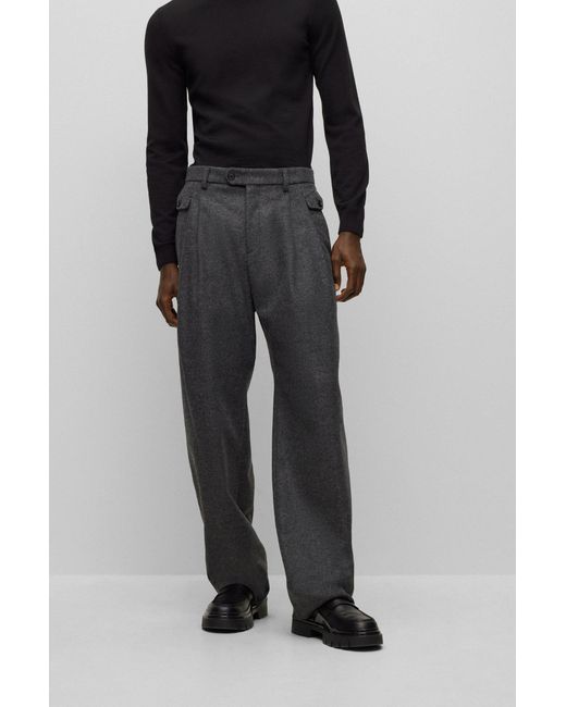 Boss Black Relaxed-fit Trousers In Virgin Wool With Buttoned Pockets for men