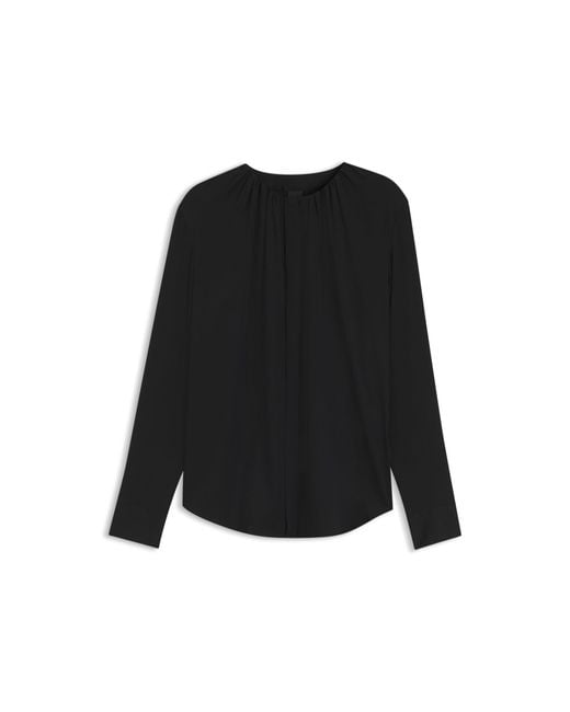 Boss Black Stretch-Silk Blouse With Gathered Details