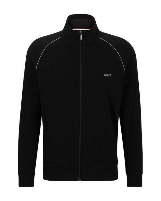 Boss Blue Stretch-cotton Zip-up Jacket With Logo Detail for men