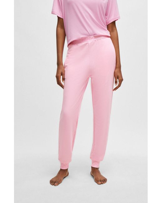 HUGO Pink Cotton-blend Tracksuit Bottoms With Logo Waistband