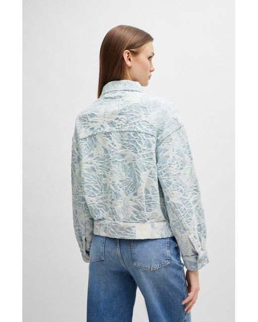 Boss Blue Cotton-denim Jacket With Embroidered Pattern